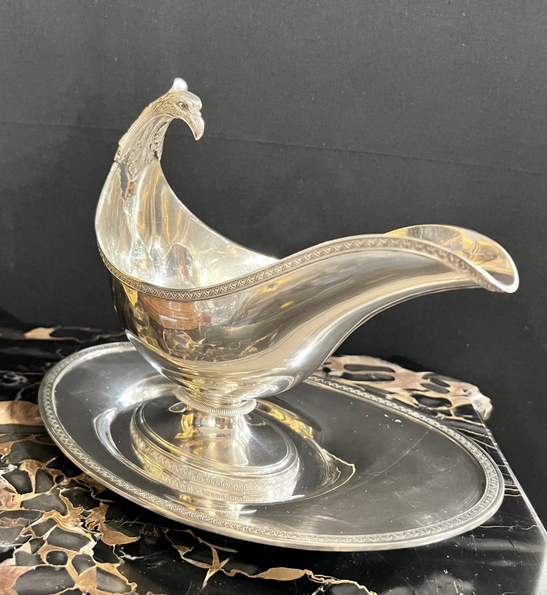 Solid Silver Sauce Boat – France, 19th Century-photo-3