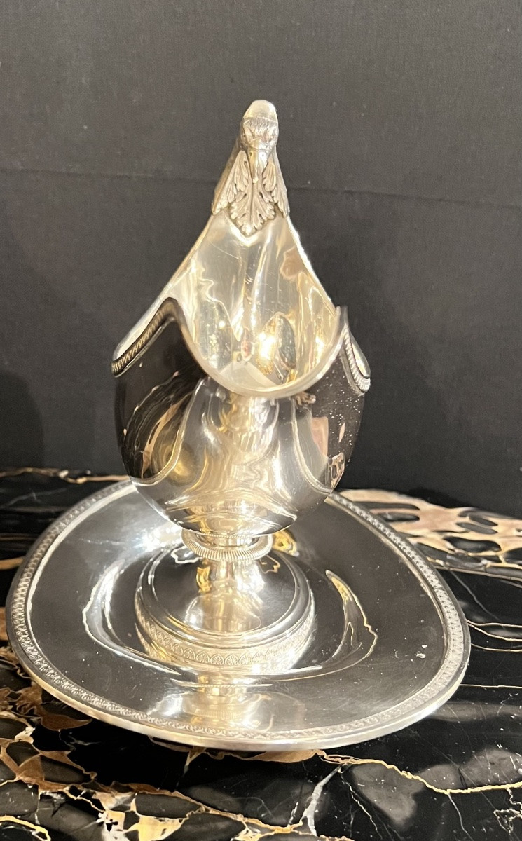 Solid Silver Sauce Boat – France, 19th Century-photo-4