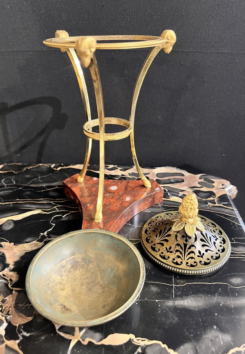 Tripod Scent Pot In Gilt And Patinated Bronze, France, First Half Of The 19th Century, Circa 1-photo-4