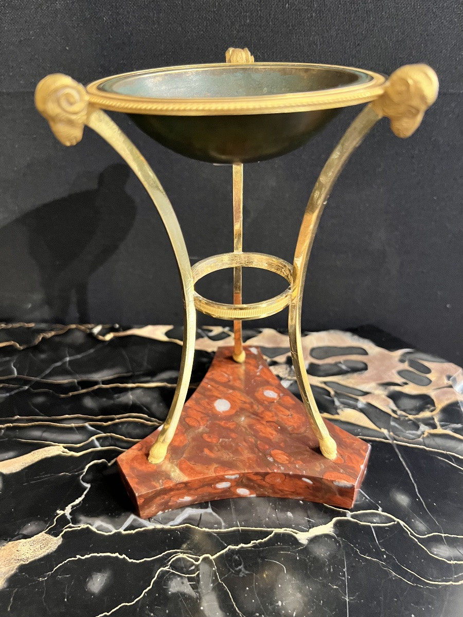 Tripod Scent Pot In Gilt And Patinated Bronze, France, First Half Of The 19th Century, Circa 1-photo-4