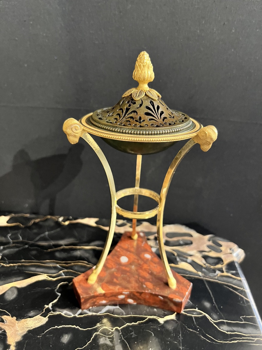 Tripod Scent Pot In Gilt And Patinated Bronze, France, First Half Of The 19th Century, Circa 1-photo-6
