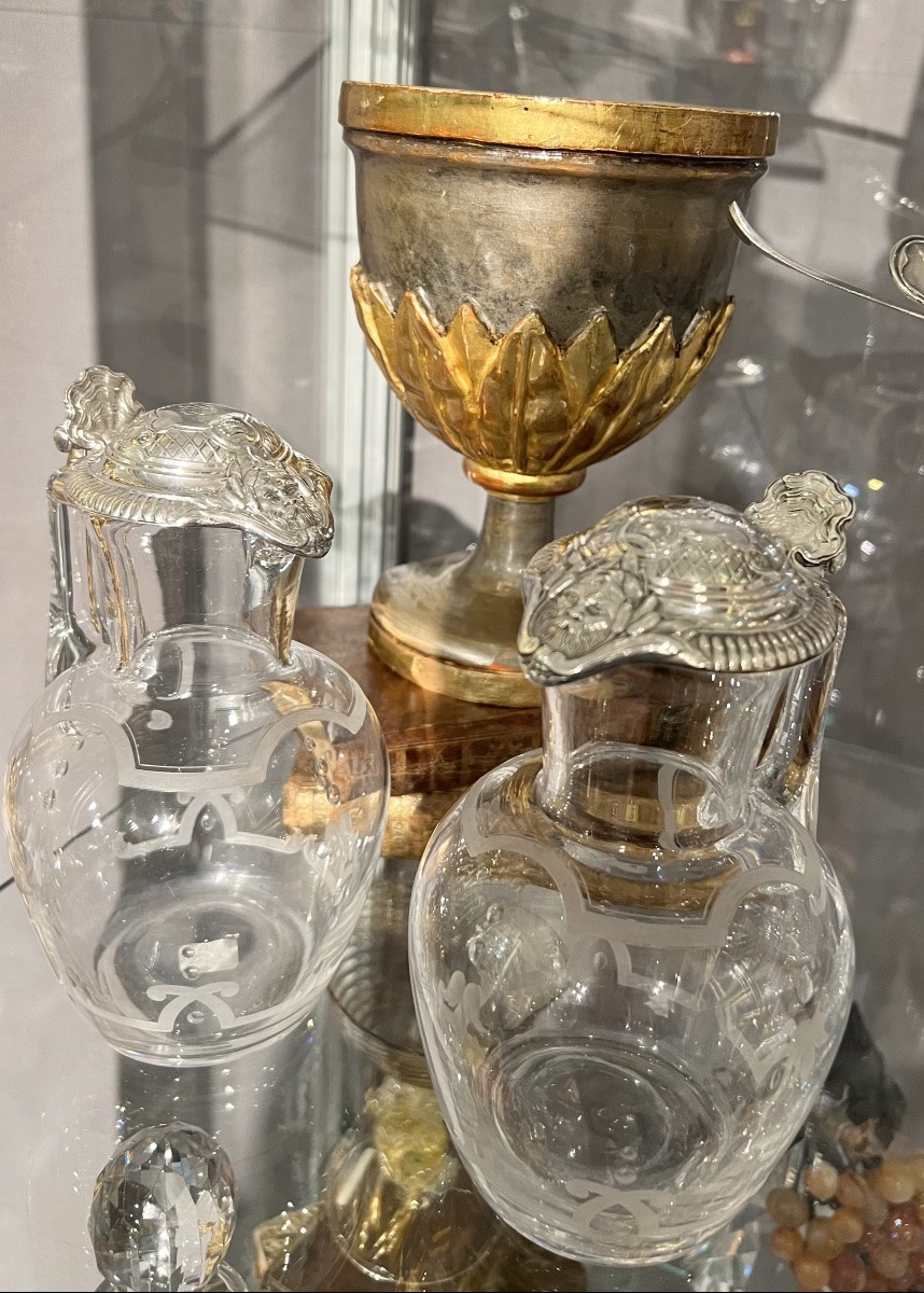 Paire de petites aiguières en cristal et argent massif – Orfèvres A. Risler & Carré, Paris-photo-2