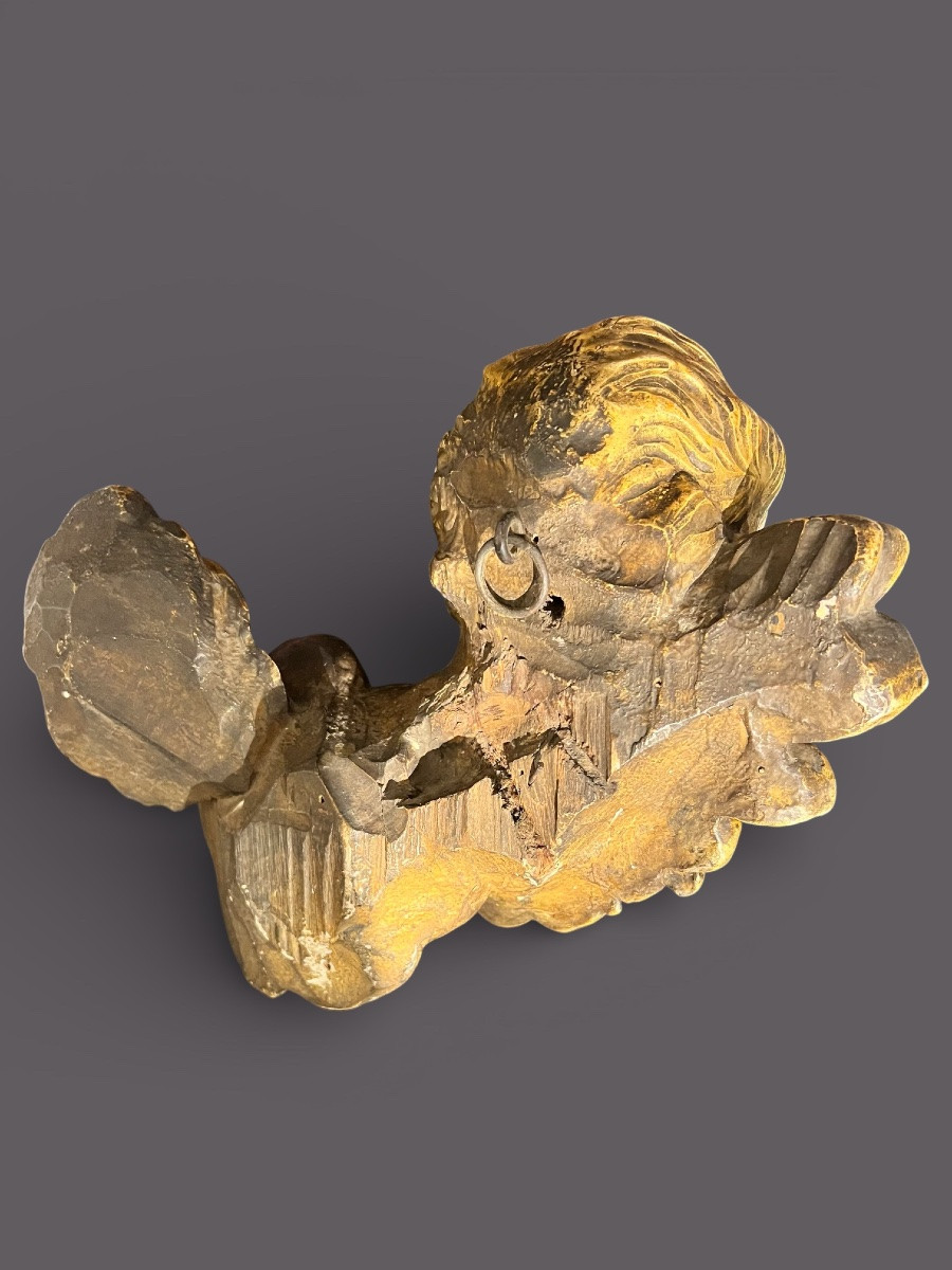 Angelot baroque en bois sculpté, polychromé et doré – XVIIIe siècle – travail d’Europe centrale-photo-4