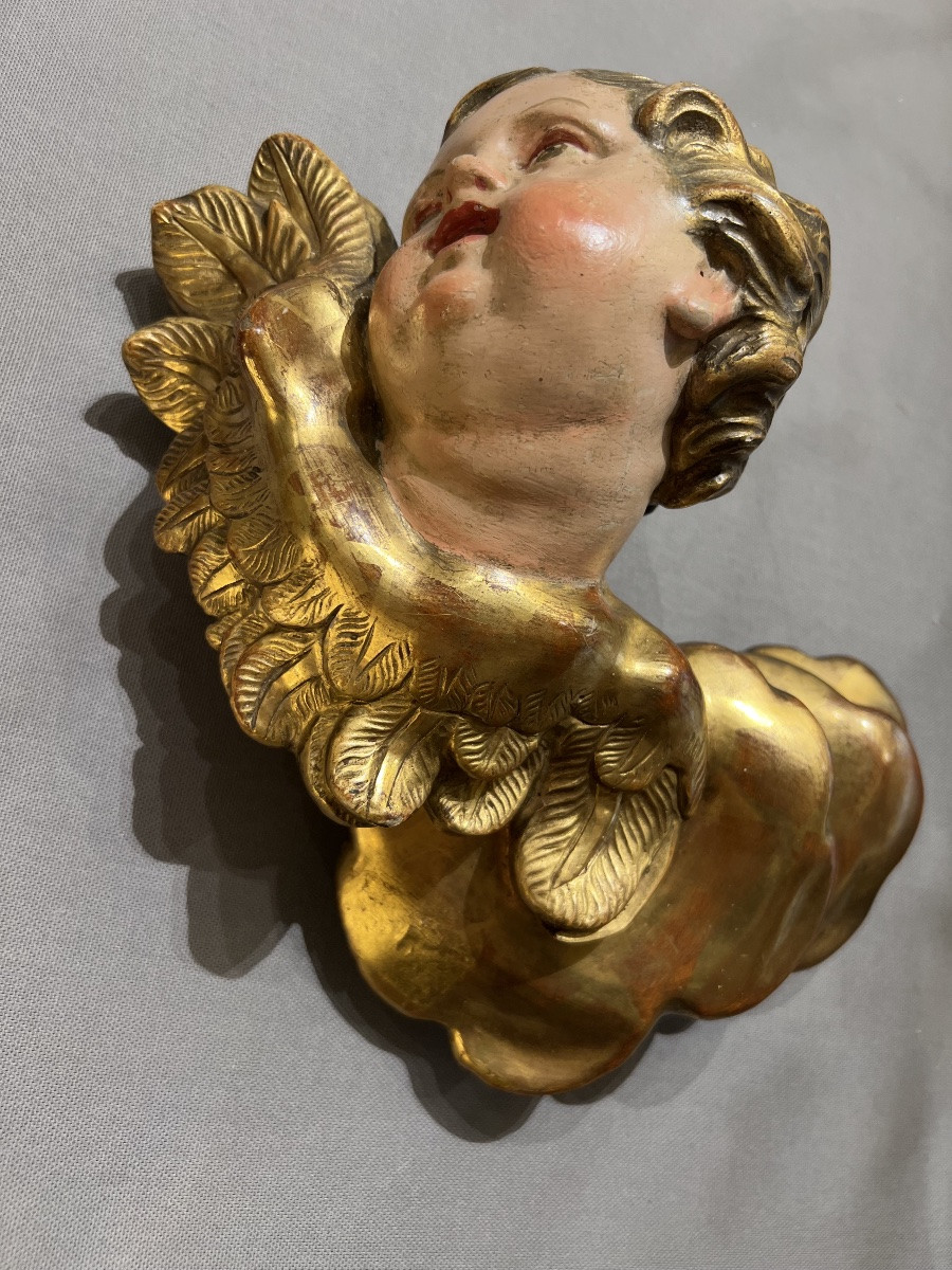 Angelot baroque en bois sculpté, polychromé et doré – XVIIIe siècle – travail d’Europe centrale-photo-3