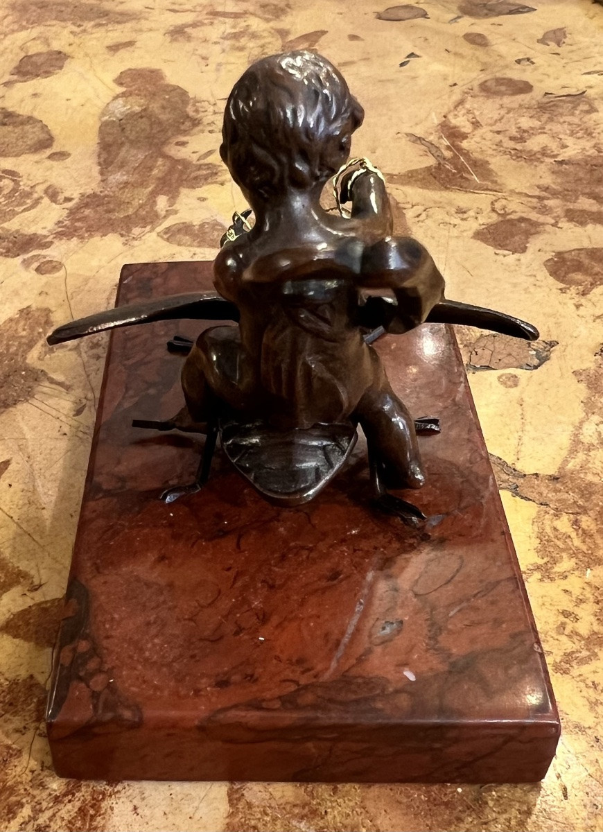 Vienna Bronze – Putto Riding A Scarab – Humorous Miniature Bronze Circa 1900-photo-2