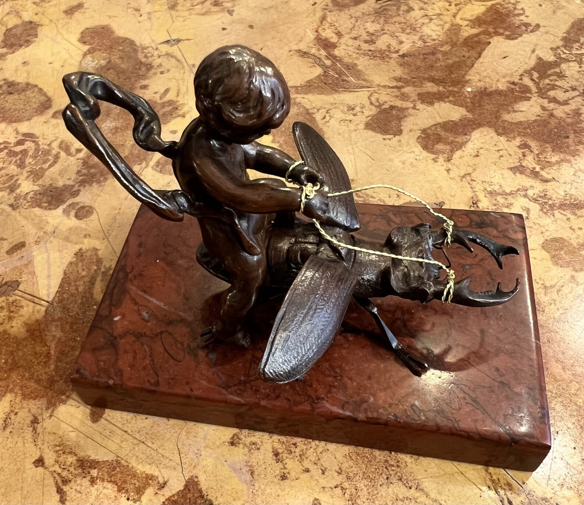 Vienna Bronze – Putto Riding A Scarab – Humorous Miniature Bronze Circa 1900-photo-4