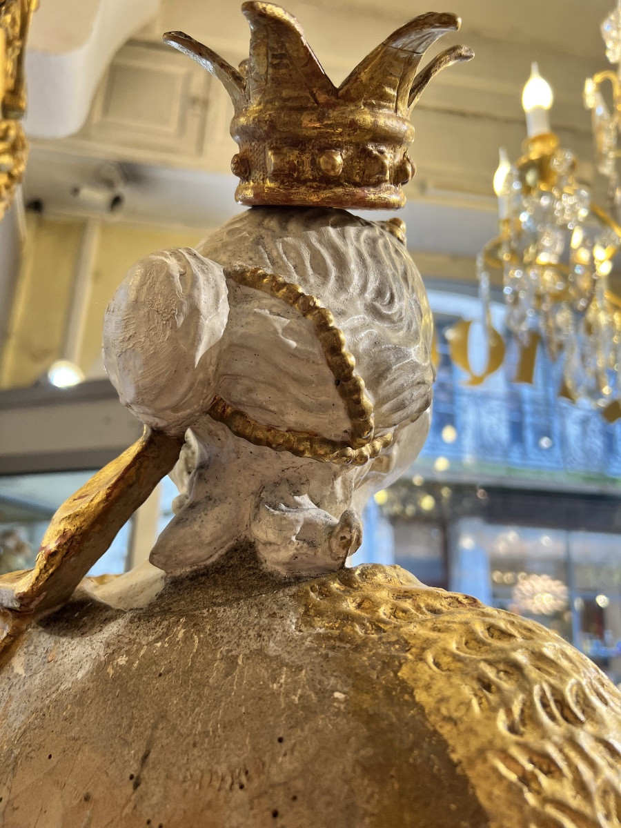 Grande statue de retable baroque alpine – Sainte martyre en bois sculpté doré et polychrome – T-photo-2