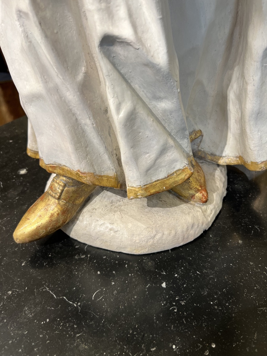 Grande statue de retable baroque alpine – Sainte martyre en bois sculpté doré et polychrome – T-photo-7