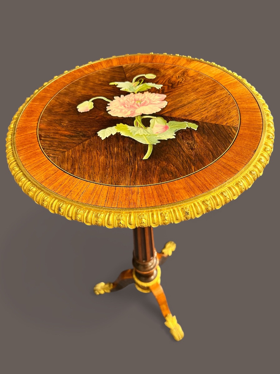 Napoleon III Pedestal Table In Porcelain Marquetry – In The Style Of Tahan / Rivart-photo-2