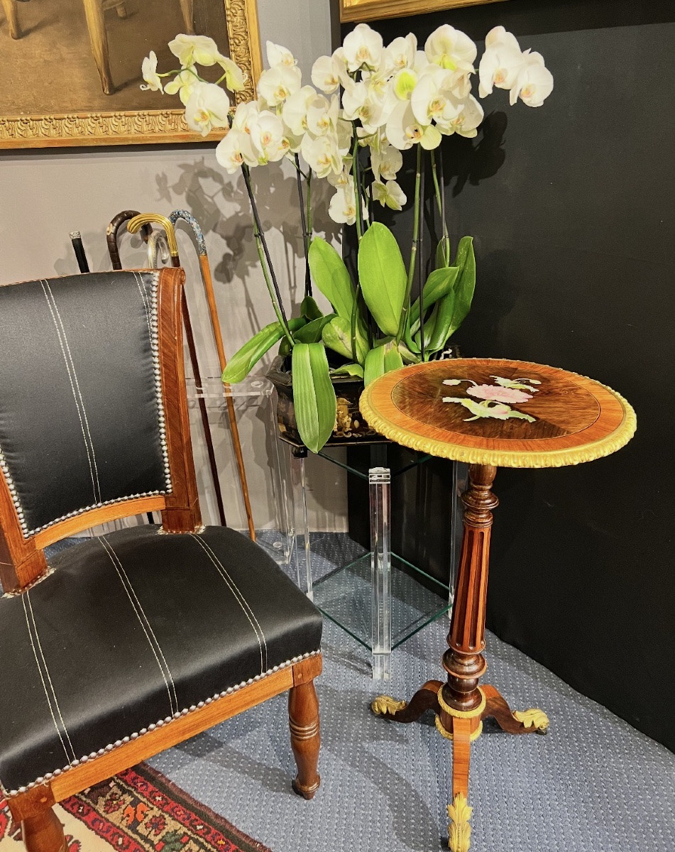 Napoleon III Pedestal Table In Porcelain Marquetry – In The Style Of Tahan / Rivart-photo-3