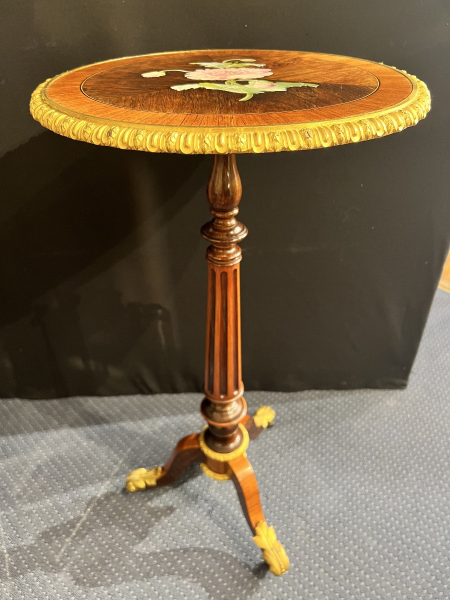 Napoleon III Pedestal Table In Porcelain Marquetry – In The Style Of Tahan / Rivart-photo-5