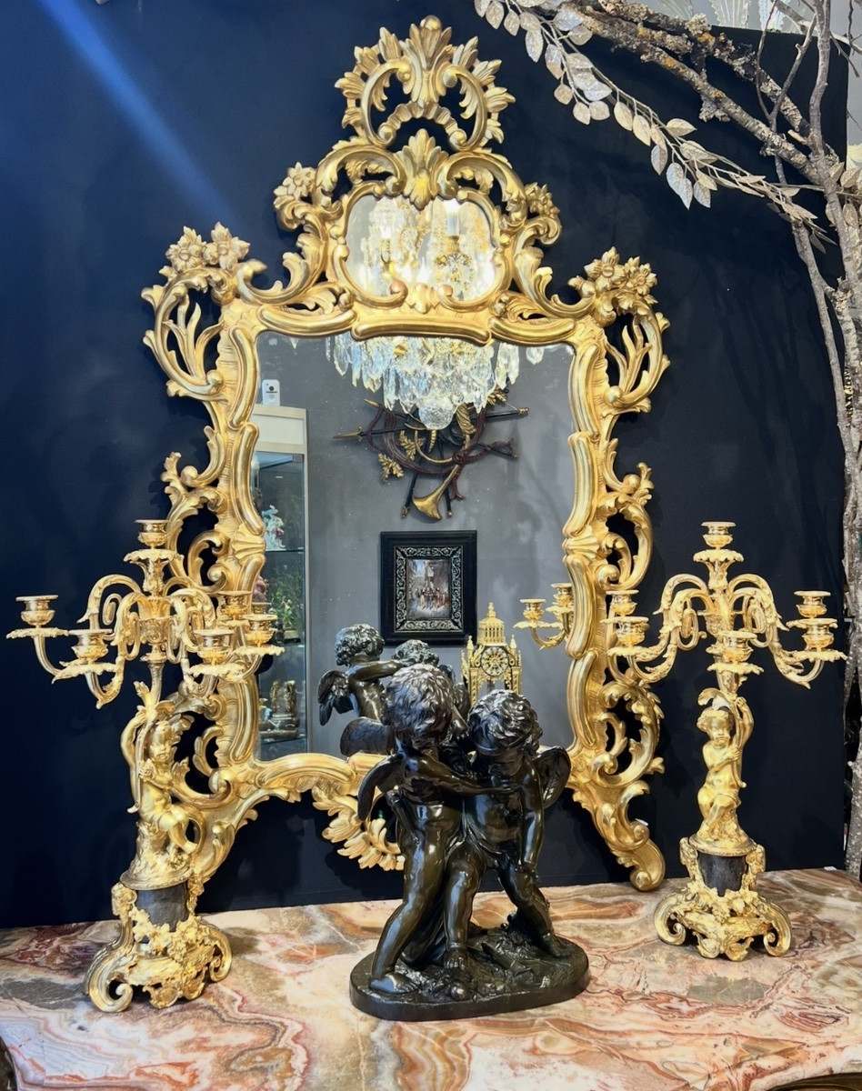 Important Pair Of Gilt Bronze Candelabra With Putti Decoration - Napoleon III Period-photo-2