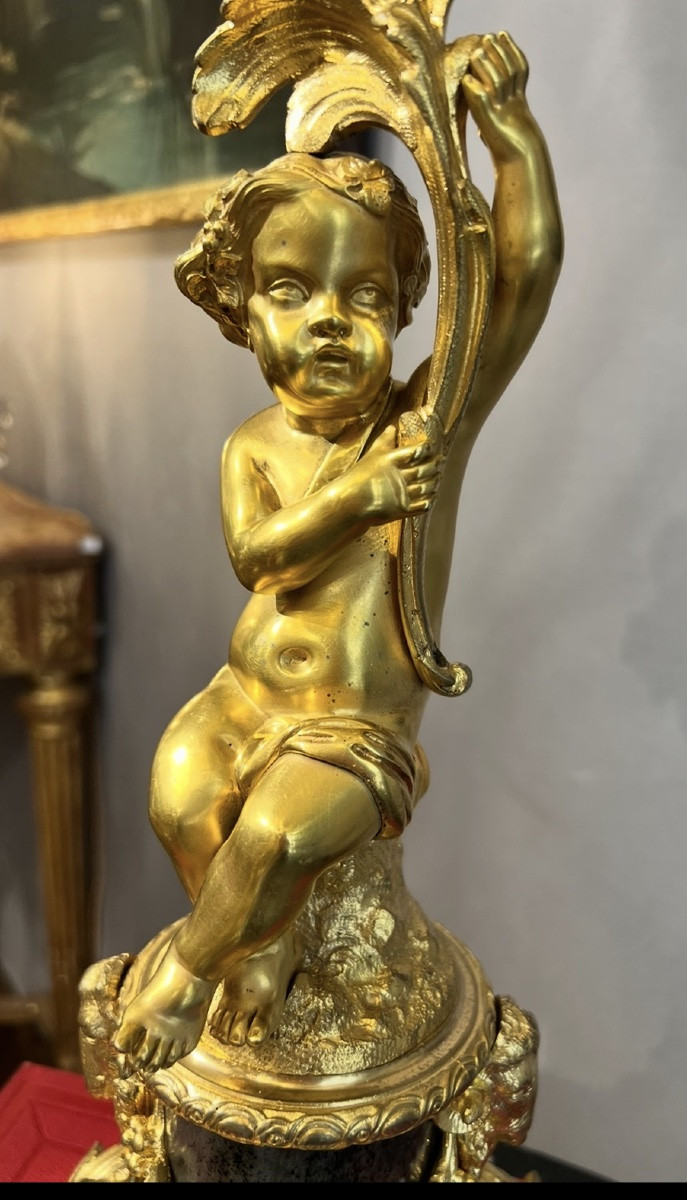 Important Pair Of Gilt Bronze Candelabra With Putti Decoration - Napoleon III Period-photo-3