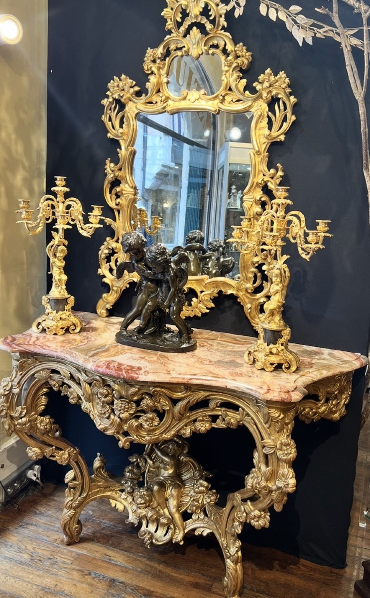 Important Pair Of Gilt Bronze Candelabra With Putti Decoration - Napoleon III Period-photo-1