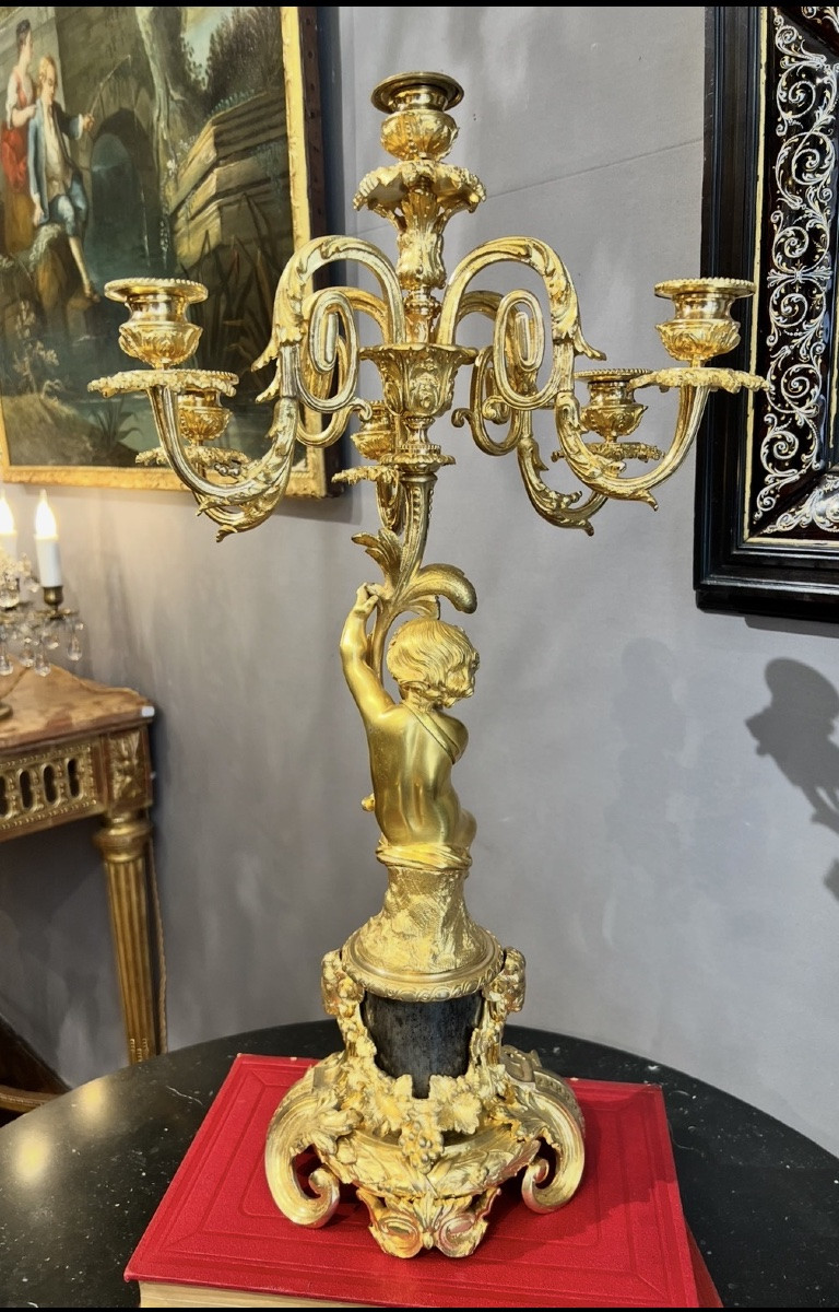 Important Pair Of Gilt Bronze Candelabra With Putti Decoration - Napoleon III Period-photo-2