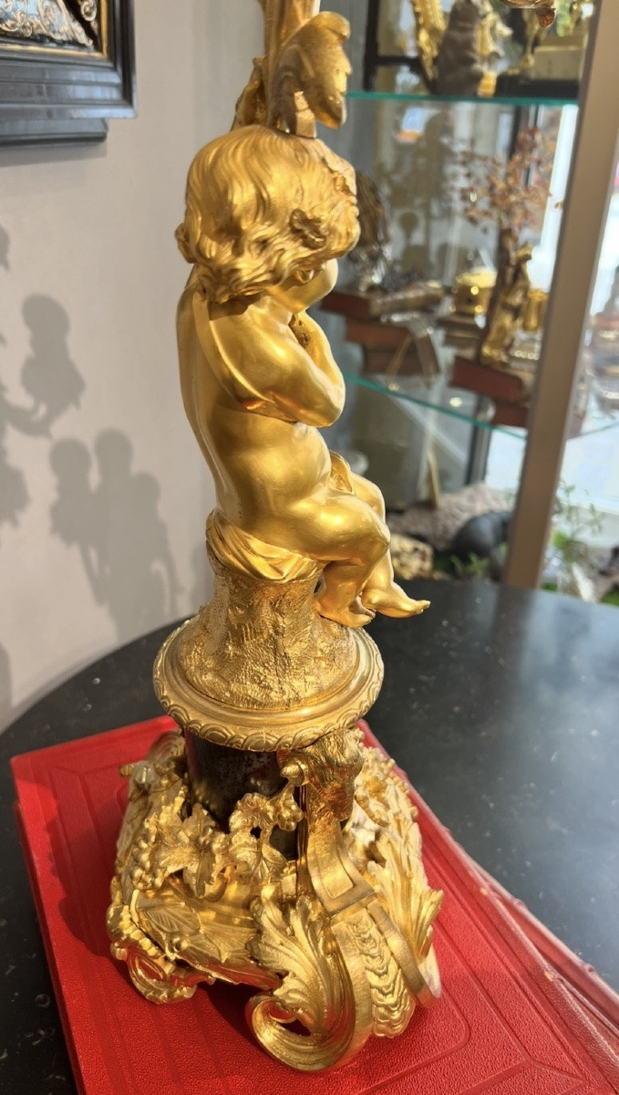 Important Pair Of Gilt Bronze Candelabra With Putti Decoration - Napoleon III Period-photo-6