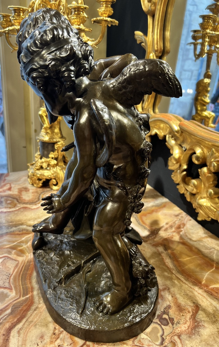 Patinated Bronze Group - Deux Amours Se Disputant Un Cœur - Esprit Falconet - Mid-19th Century-photo-4