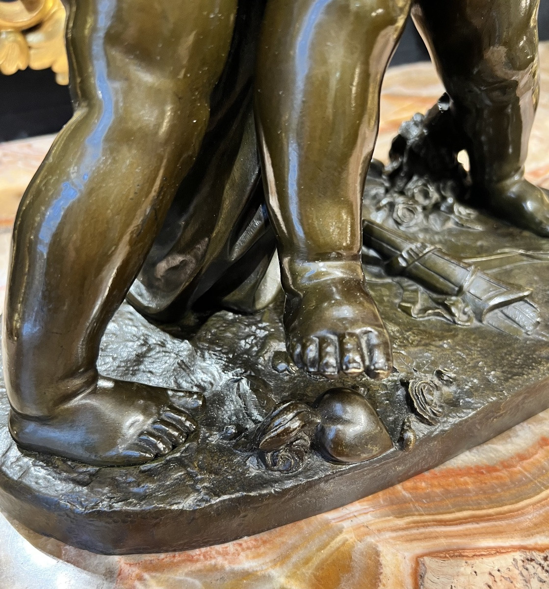 Patinated Bronze Group - Deux Amours Se Disputant Un Cœur - Esprit Falconet - Mid-19th Century-photo-4