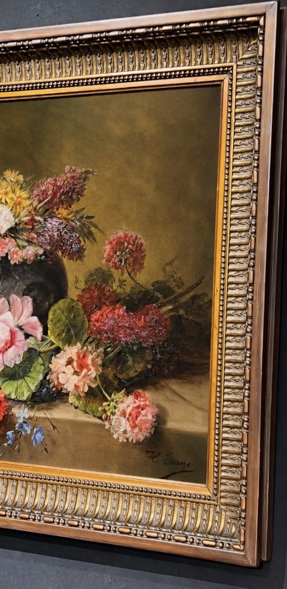 Nature Morte Aux Fleurs – Huile Sur Toile Signée H. Tessier -photo-1