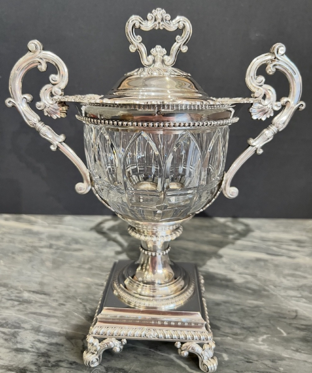 Drageoir couvert en argent massif Minerve et cristal taillé – Albert Courtin, Paris, vers 1900-photo-2