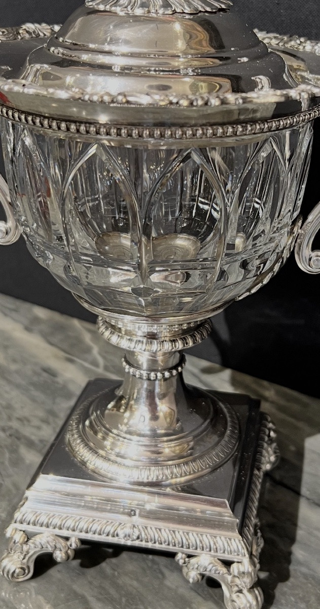 Drageoir couvert en argent massif Minerve et cristal taillé – Albert Courtin, Paris, vers 1900-photo-2
