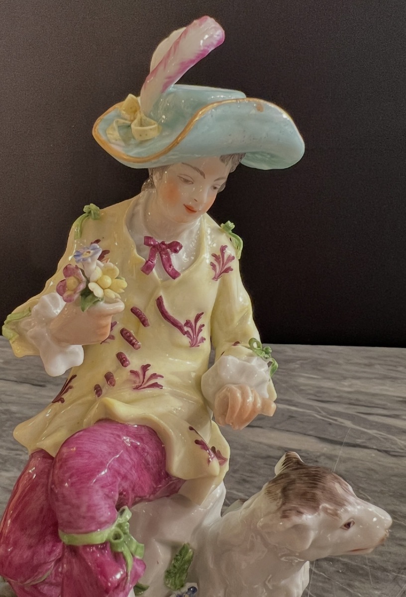 Young Gentleman With A Dog – Volkstedt Porcelain (attributed To Triebner, Ens & Eckert),-photo-2