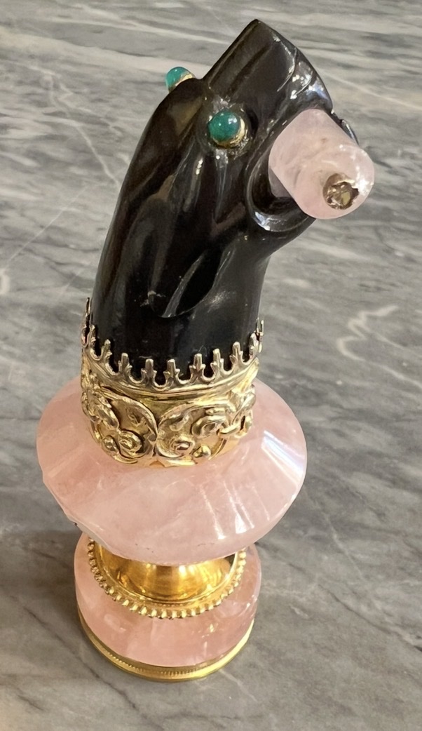 Cachet Art déco en quartz rose – Tête de panthère-photo-3
