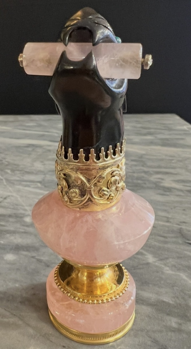 Cachet Art déco en quartz rose – Tête de panthère-photo-2