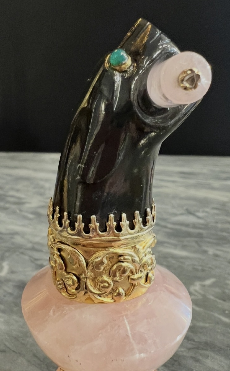 Cachet Art déco en quartz rose – Tête de panthère-photo-3