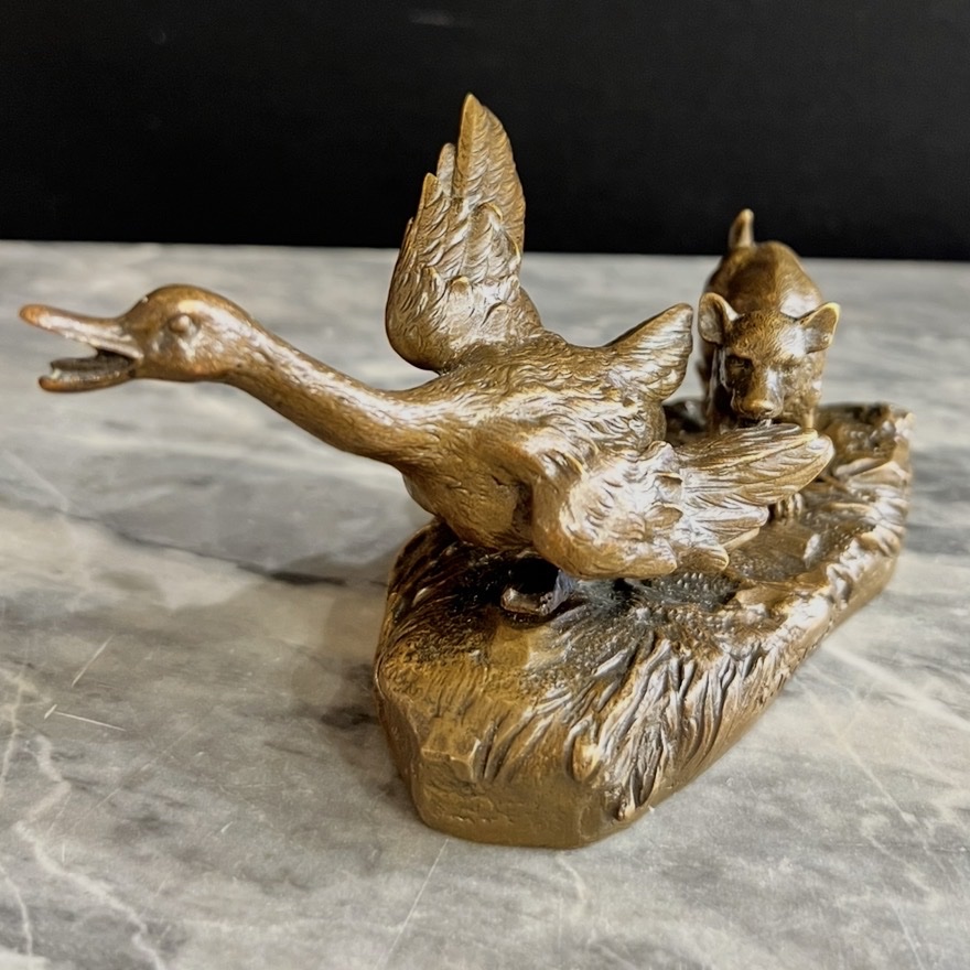 Georges-henri Tribout – Dog And Duck – Bronze, Ca. 1920-photo-2
