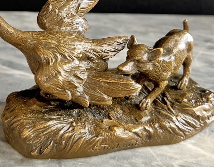 Georges-henri Tribout – Dog And Duck – Bronze, Ca. 1920-photo-3