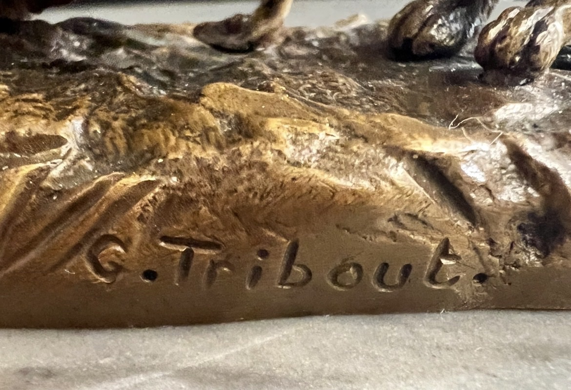 Georges-henri Tribout – Dog And Duck – Bronze, Ca. 1920-photo-4