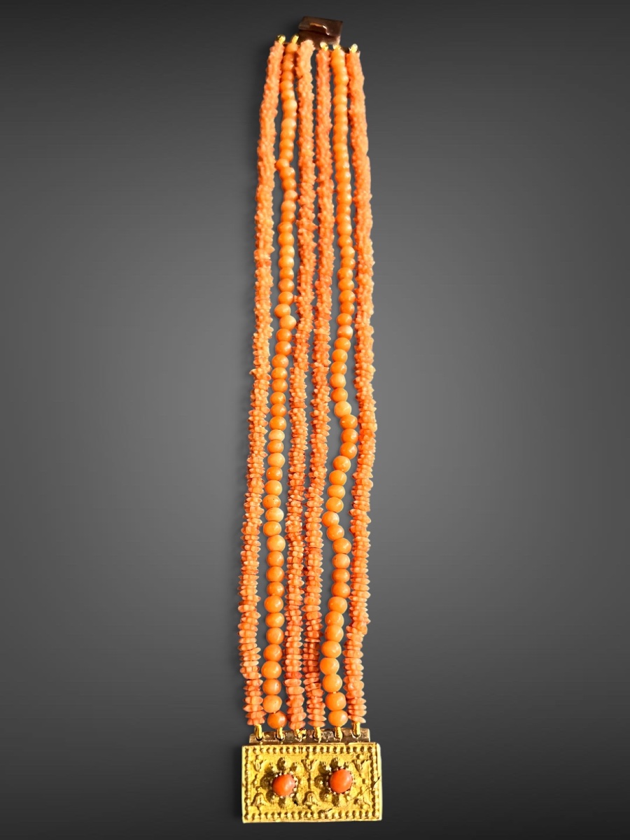 Antique Six-row Coral Bracelet – Pom-pom Clasp – Circa 1850