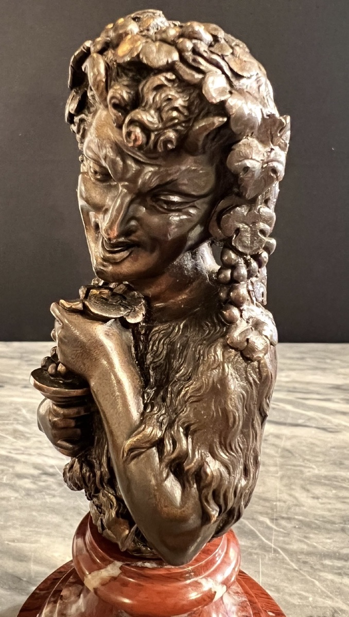 The Faun's Smile — Small Bronze On Red Marble, Late 19th Century-photo-2