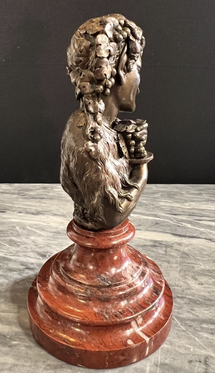 The Faun's Smile — Small Bronze On Red Marble, Late 19th Century-photo-1