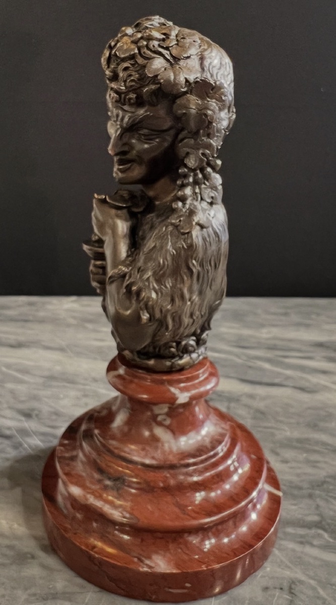 The Faun's Smile — Small Bronze On Red Marble, Late 19th Century-photo-2