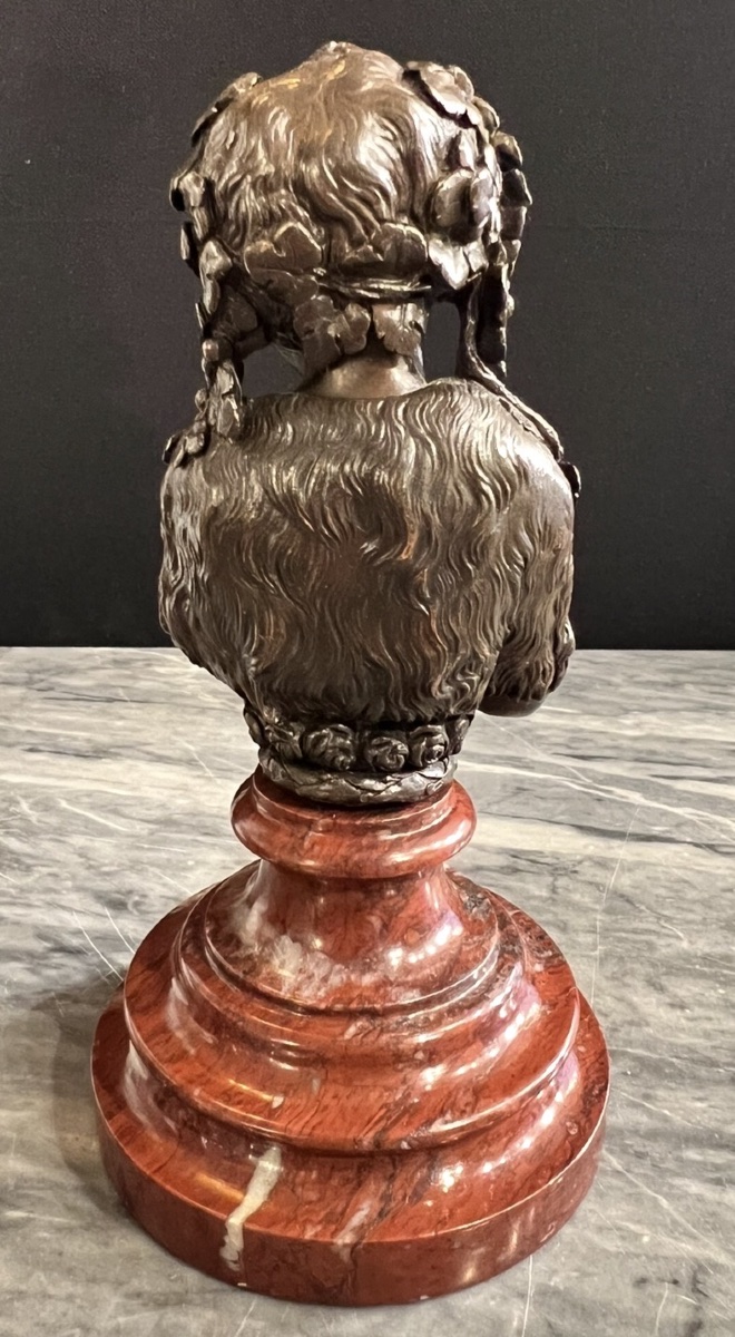 The Faun's Smile — Small Bronze On Red Marble, Late 19th Century-photo-3