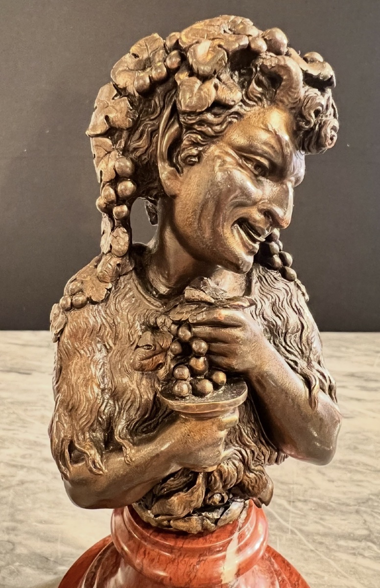 The Faun's Smile — Small Bronze On Red Marble, Late 19th Century-photo-4
