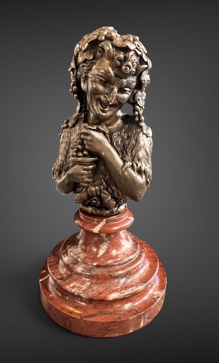 The Faun's Smile — Small Bronze On Red Marble, Late 19th Century