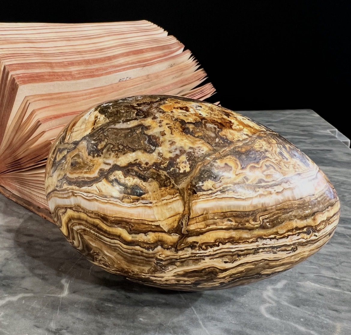 Œuf en pierre veinée sur monture Elkington & Co – Esprit cabinet de curiosités-photo-1