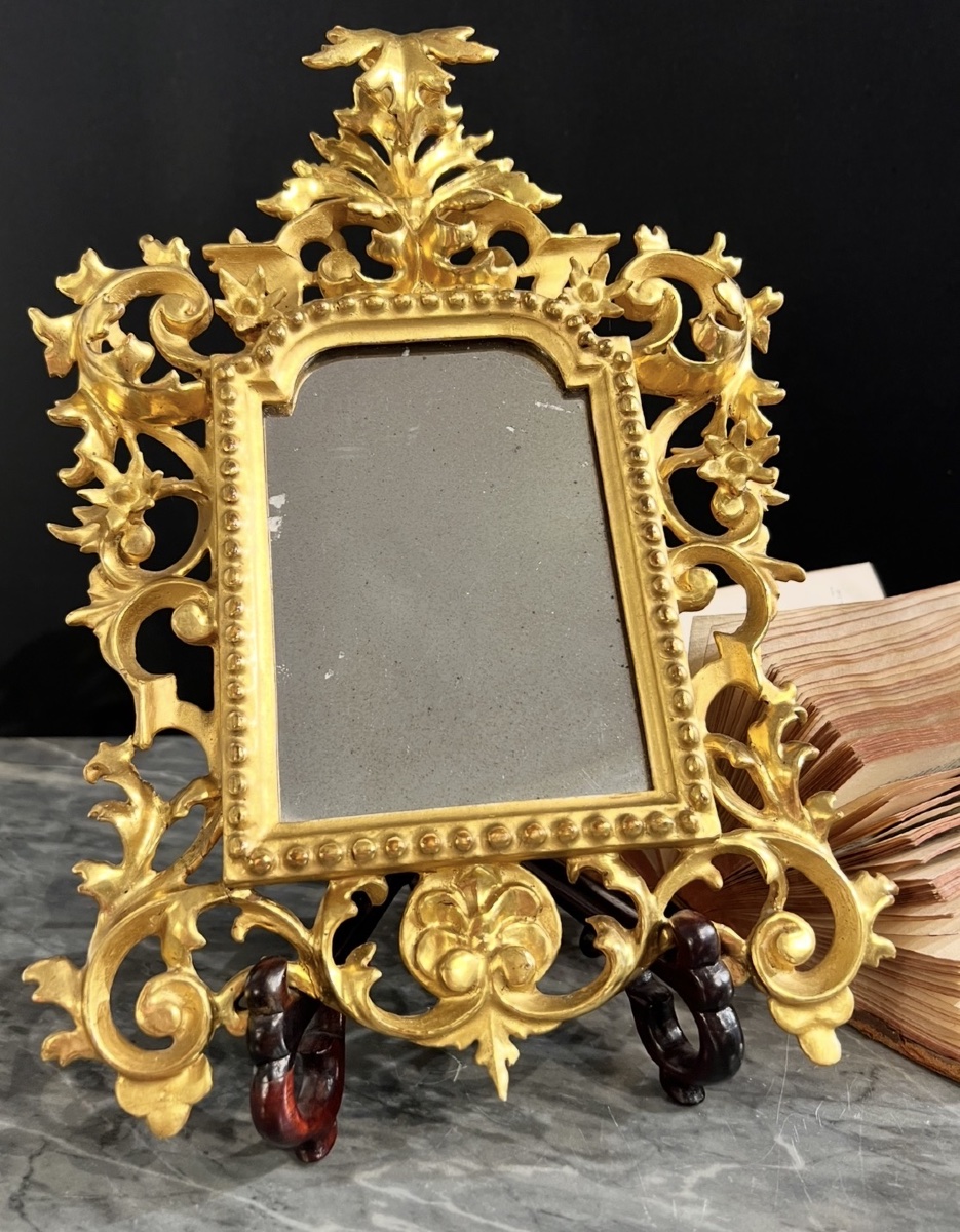 Small Carved And Gilded Wooden Mirror In The Baroque Style-photo-2