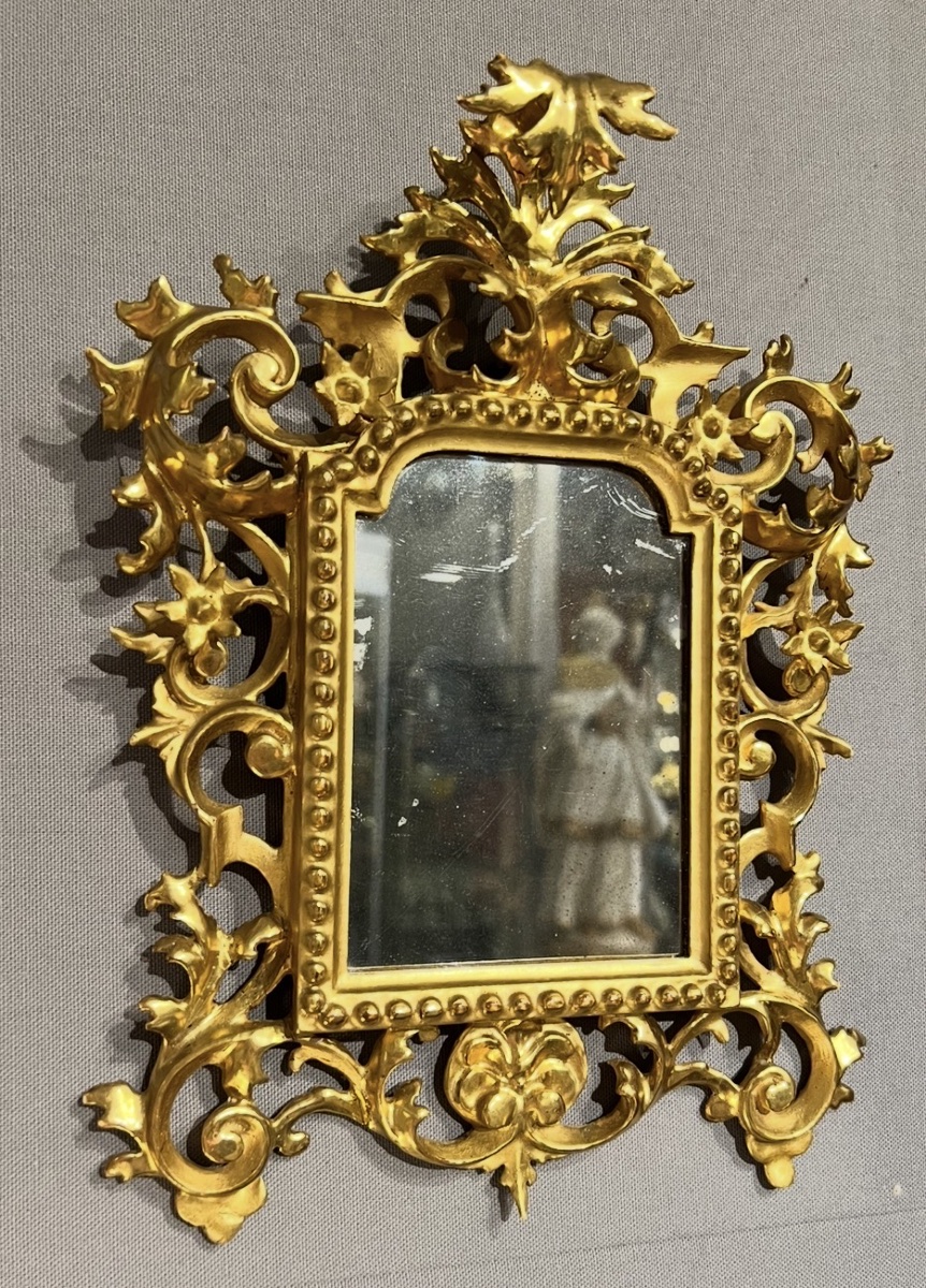 Small Carved And Gilded Wooden Mirror In The Baroque Style-photo-3