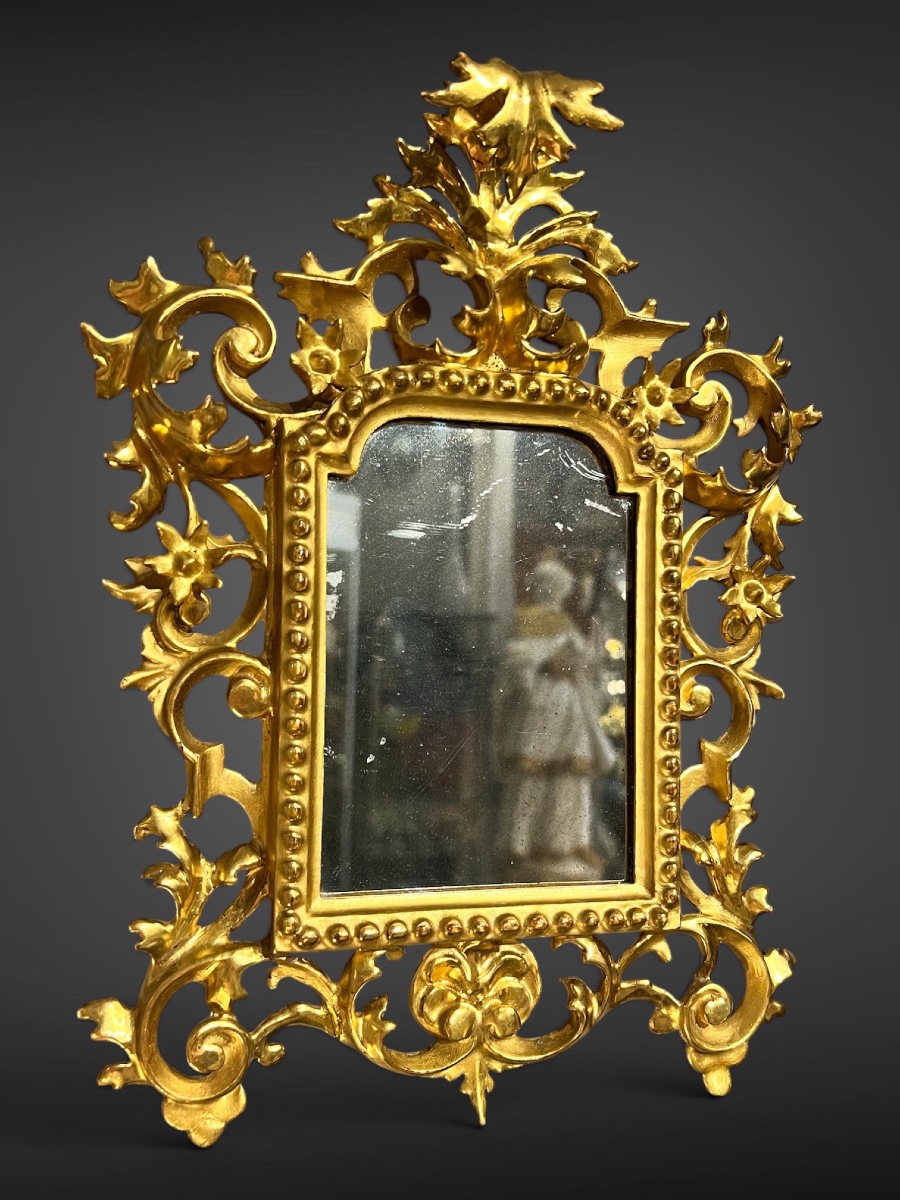 Small Carved And Gilded Wooden Mirror In The Baroque Style