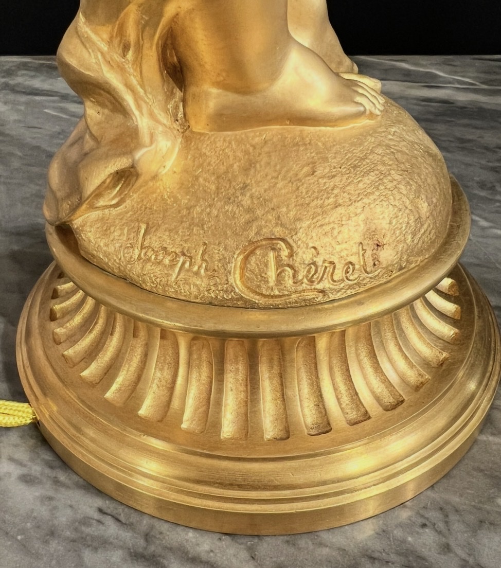 Joseph Chéret — Lampe à l’enfant en bronze doré à deux lumières-photo-4