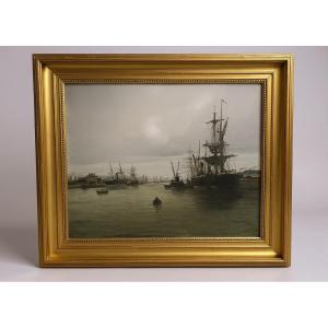 Huile sur toile – Marine animée, XIXᵉ siècle