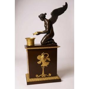 Lampe à Huile Empire en Bronze Ciselé,