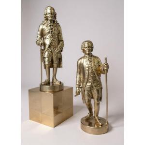 Pair Of Silvered Bronze Figures Signed H. Barbier