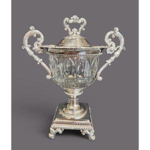 Drageoir couvert en argent massif Minerve et cristal taillé – Albert Courtin, Paris, vers 1900