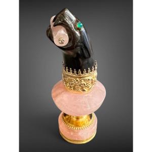 Cachet Art déco en quartz rose – Tête de panthère