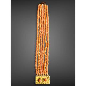 Antique Six-row Coral Bracelet – Pom-pom Clasp – Circa 1850